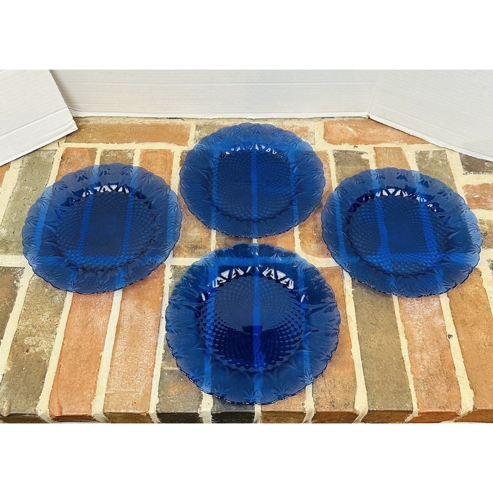 Vintage 70s / 80s Avon Royal Sapphire Cobalt Blue Dinner Plates 10" Set Of 4